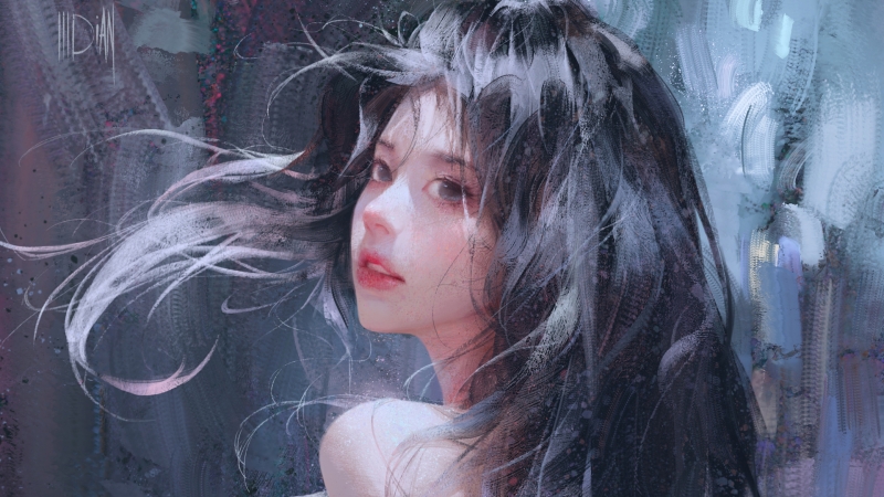 长发动漫美女回头唯美厚涂壁纸